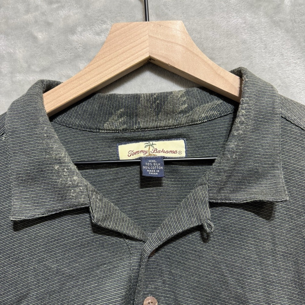 Tommy Bahama Polo Shirt Mens 2XL Gray Palm Tree Casual Travel Short Sleeve